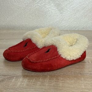 Polo Ralph Lauren Kids Size 9 Red Suede Sheepskin Slippers Moccasin Unisex